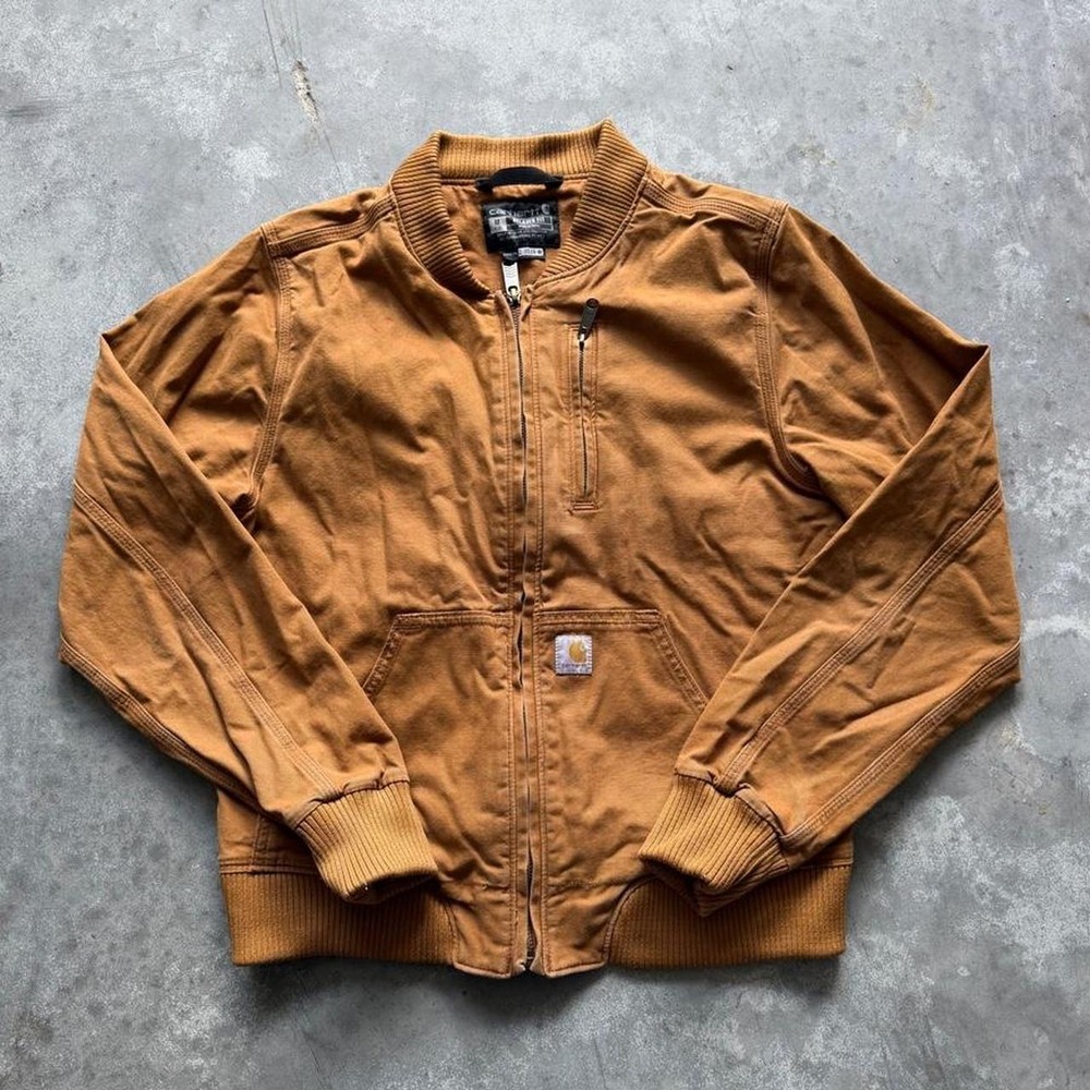 Carhartt Relaxed Fit Duck Canvas Bomber Jacket Youth Medium Brown Work Coat